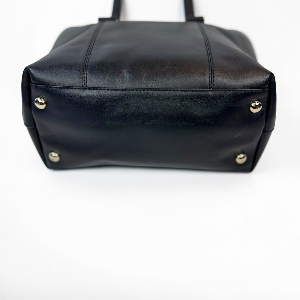 Cole Haan Black Leather Tote Bag New Gold Hardware Zip Top Handbag - Picture 4 of 9